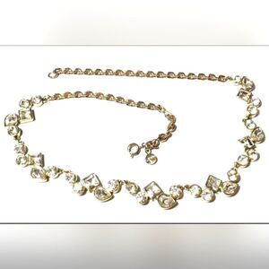 Vintage Necklace Signed LOFT Gold Tone Faceted Rhinestone Link Chain 18"